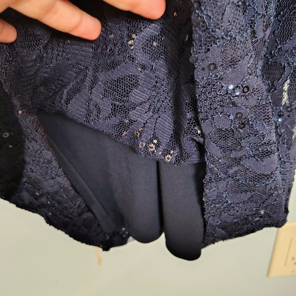 Lauren Ralph Lauren Navy Blue Sequin Floral Lace Cowl Neck Dress Womens 8 party - Picture 9 of 13
